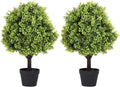 27“ Realistic Artificial Boxwood Topiary Trees Set of 2, Faux Plants Outdoor UV-Resistant, Fake Evergreen Bushes & Shrubs for Front Porch Outside Planter Decor