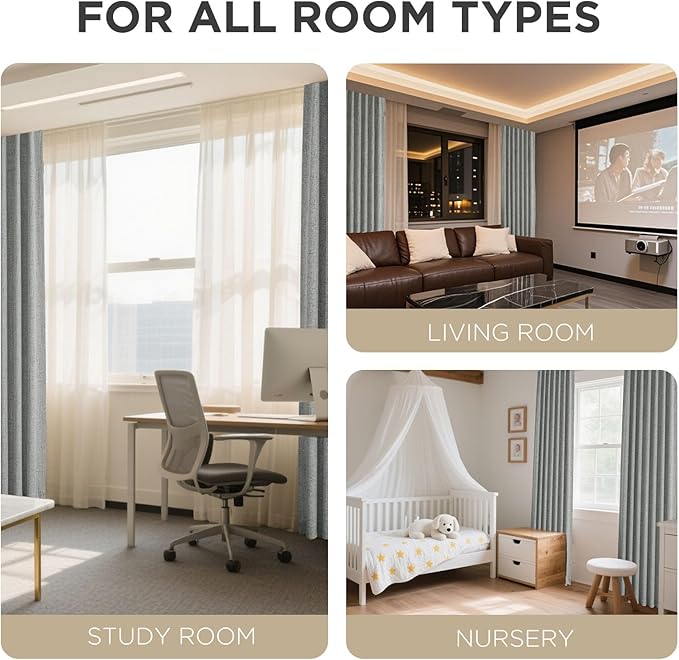Joydeco Blackout Curtains for Bedroom - 96 Inch Long 100% Light Blocking 2 Panels Light Grey Drapes, Thermal Insulated Room Darkening Curtains, Linen Textured for Living Room, Rod Pocket & Back Tabs