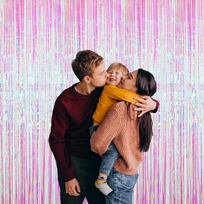 GOER 3.2 ft x 9.8 ft Metallic Tinsel Foil Fringe Curtains Party Photo Backdrop Party Streamers for Birthday,Graduation,New Year Eve Decorations Wedding Decor (2 Packs,Multicolor)