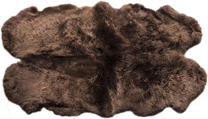 Genuine Dark Brown Sheepskin Rug, Real Fluffy Quad Pelt 4x6 ft Fur Area Rug for Living Room, Bed & Home Decor, Natural Sheep Skin Throw