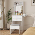 ARTETHYS Small Vanity Desk Set with 3 Adjustable Lighted Mirror and Storage Chair Mini Makeup Vanities Set for Compact Space White Dressing Table with Fold-up Panel for Bedroom