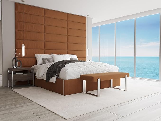 VANT Upholstered Bed Bench - Ribbed Terracotta - Burnished Brass - Contemporary Modern, Bedroom Bench Seat, Hallway, or Entryway