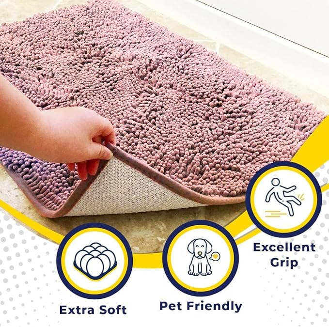 Muddy Mat® | Super Absorbent Door Mat Indoor, Microfiber Quick Dry Chenille Entryway Rug, Non-Slip Front Door Mat, Indoor Mats for Entryway, Machine Washable Pet Rug, Pink 24"x35"