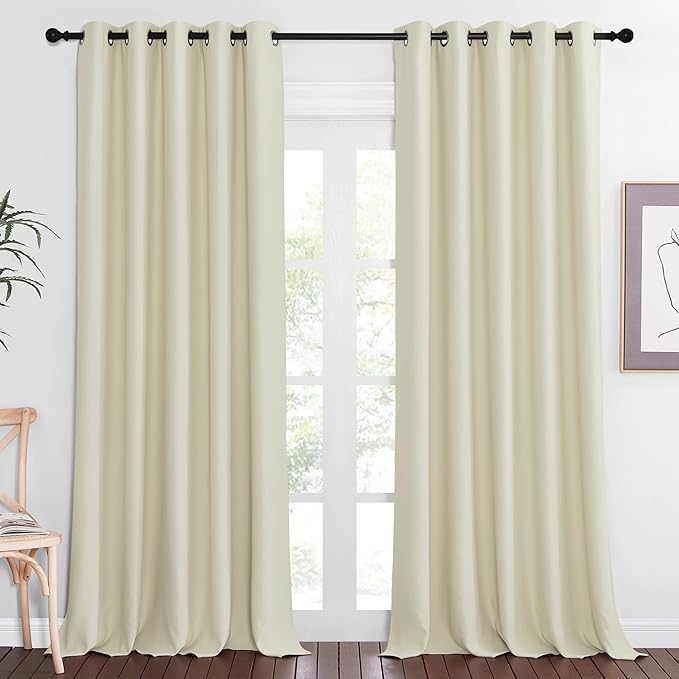 NICETOWN Blackout Living Room Curtain 90 inches Long - Thermal Insulated Grommet Room Darkening Window Treatment Sound Dampening Drape for Bedroom (Beige, W66 x L90, 1 Panel)