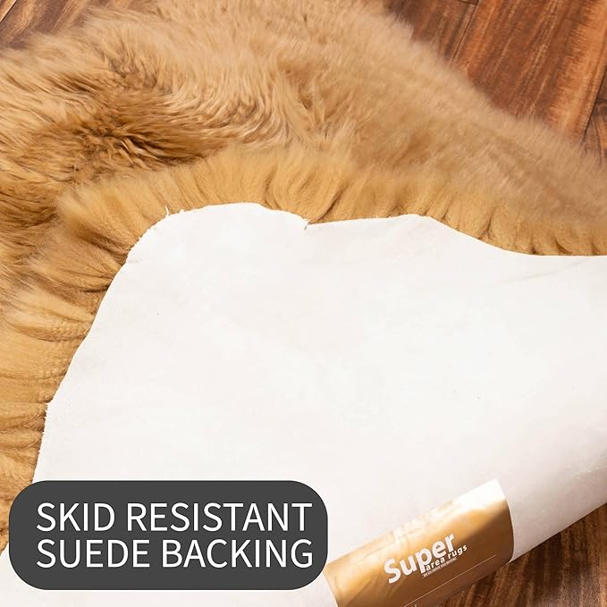 Super Area Rugs Brown Sheepskin Rug - Golden Brown Sheep Rugs - Premium Quality Sheep Skin for Chair Draping and Floor Covering