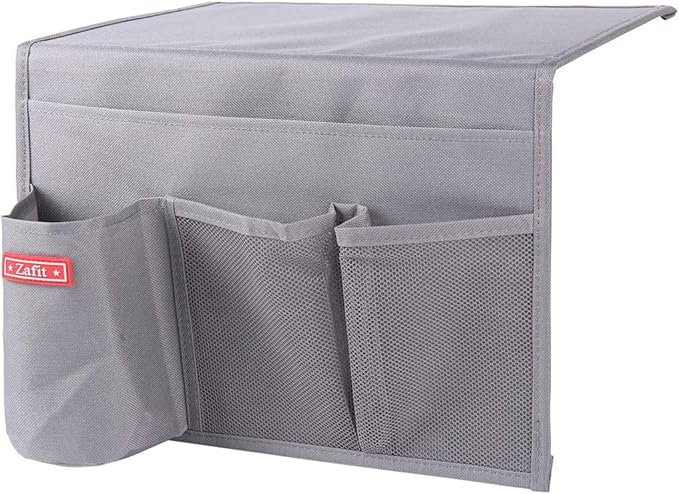 Zafit Bedside Storage Organizer - Table Cabinet Organizer Caddy for Remotes, Phone, Glasses (4 Pockets - Grey)