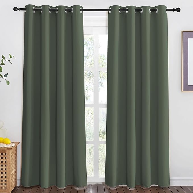 NICETOWN Blackout Curtain Window Treatment Thermal Curtain Solid Grommet Room Darkening Drape for Bedroom/Living Room, Dark Mallard, 1 Panel, W46 x L80