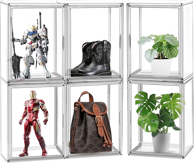 X-Large Acrylic Display Case Size 14 Sneaker Shoe Box with Magnetic Lid, Transparent Stackable Figure Display Case Clear Large Collectibles Showcase, Protection Organizer, 1 Pack