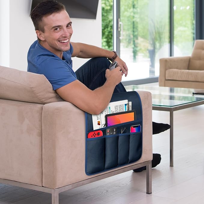 WETRBWEH TV Remote Control Holder Couch Caddy, Non-slip Bedside Caddy Organizer with 5 Pockets for Key Glasses Phone Magazine Holders