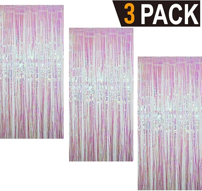 GOER 3.2 ft x 9.8 ft Metallic Tinsel Foil Fringe Curtains Party Photo Backdrop Party Streamers for Birthday,Graduation,New Year Eve Decorations Wedding Decor (3 Packs,Multicolor)