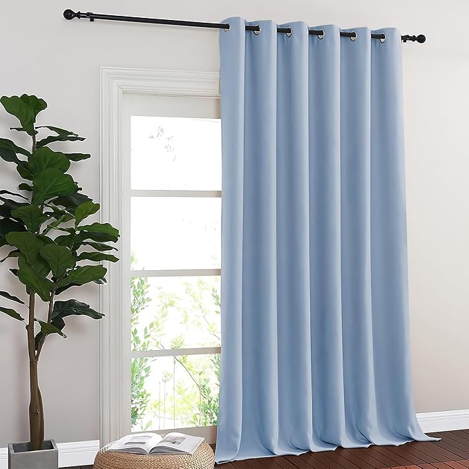 NICETOWN Sliding Door Curtain 108 Inches Long - Blackout Thermal Insulated Grommet Room Divider Privacy Drape for Patio Glass Door, 1 Panel, Vintage Blue, 100 Inch Extra Wide
