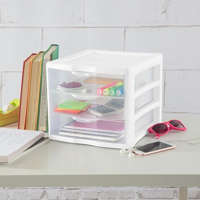 Sterilite Clearview Compact Stacking 3 Drawer Storage Organizer System, (8 Pack)