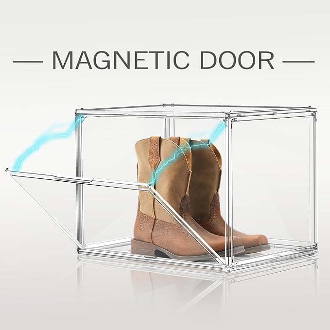 3 Pack XXX-Large Clear Display Case, 17.7''x13''x13'' Tall Boot & Shoe Box Acrylic Display Case Extra Large Figure Collectibles Showcase Clear Stackable Handbag Trophy Display Box with Magnetic Lid