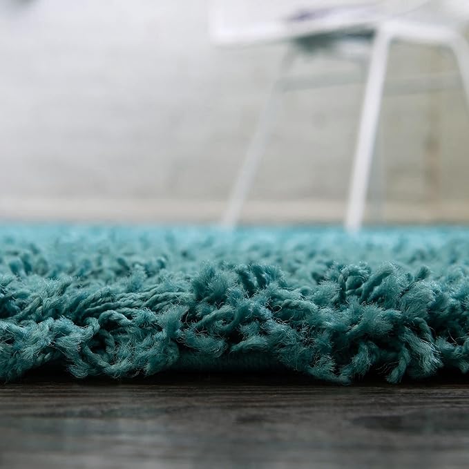 Unique Loom Solid Shag Collection Area Rug (3' 3" Round, Deep Aqua Blue)