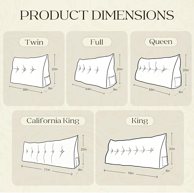 WOWMAX 100% Cotton Corduroy Headboard Pillow – Queen Size Back Support Reading Wedge for Bed & Daybed, Plush Handmade Bolster Cushion with Removable Cover, Cozy Bed Rest Pillow, Coffee