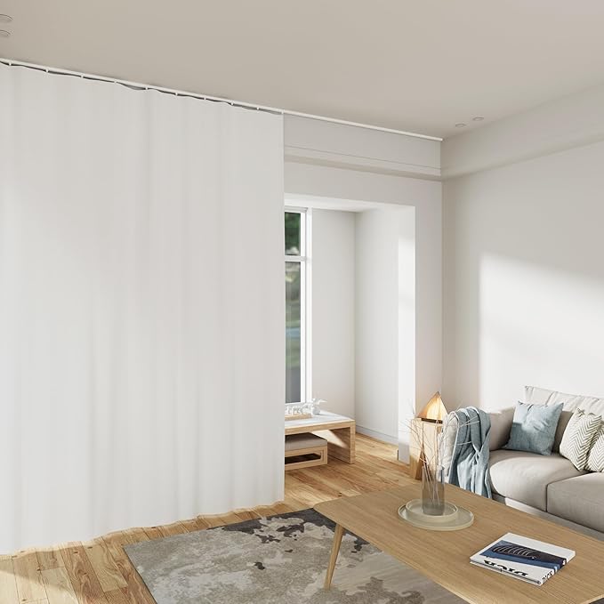 Room Divider Curtains Total Blackout Privacy Curtain Panel Room Thermal Insulated Noise Reduction Curtains for Bedroom Window Living Room Ceiling Track Curtain W 15 ft × H 8 ft White