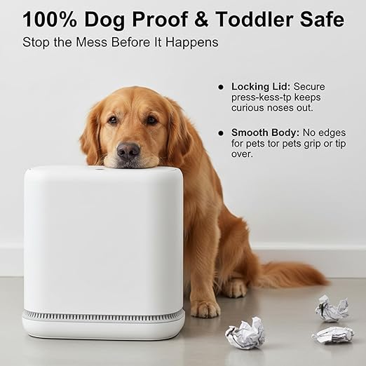 MOPALL Dog Proof Trash Can with Lid, 3.3 Gallon Slim Bathroom Garbage Bin with Inner Bucket, Fits Standard 4 Gallon Bags, Odor Sealing Diaper Pail for Nursery, Modern White Waste Basket, 6.9" Wide