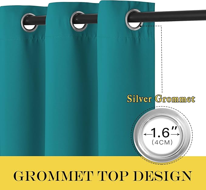 NICETOWN Blackout Sliding Glass Door Curtains, Room Darkening Thermal Insulated Curtains for Living Room Bedroom, Extra Wide Window Drapes, 1 Panel, W80 x L118, Peacock Teal