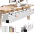 No Drill Under Desk Cable Management Tray, 48" Cord Organizer with Clamp, Fabric Cable Management for Standing Desks, Ideal for Home & Office - White