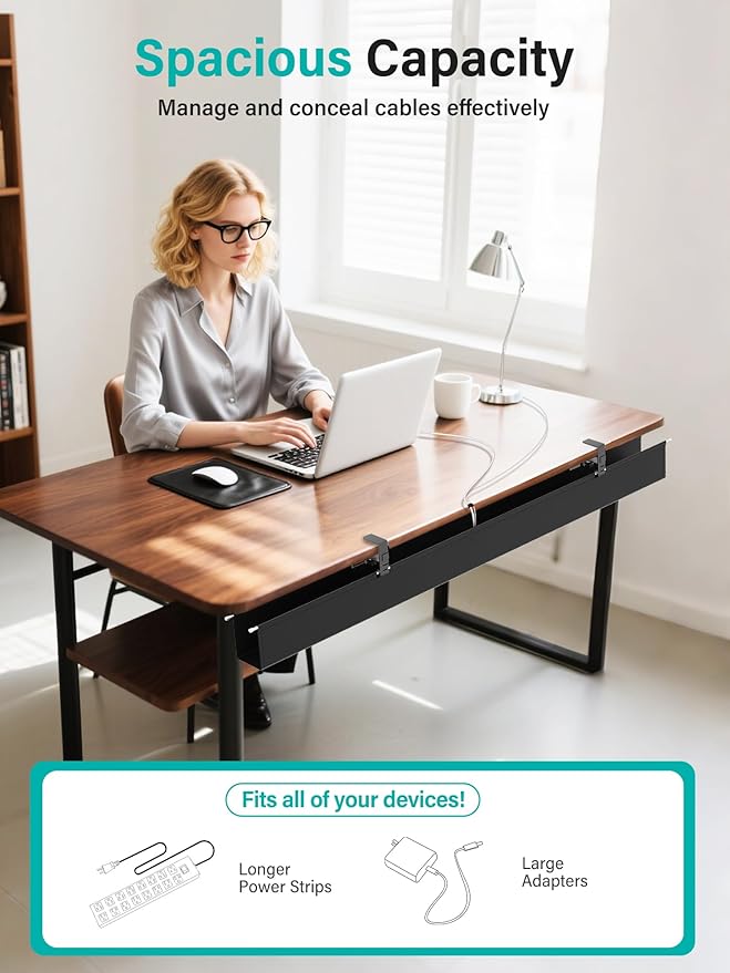 [Upgraded] 28.4" Under Desk Cable Management Tray, Orapoke Cable Management Under Desk No Drill, Large Fabric Cord Hider for Wire Organization, Cord Organizer Supports Up to 30lbs for Office, Home