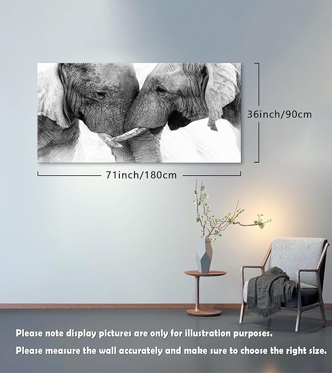 DZL Art D73098 Black and White Elephants Entwine Wall Art Canvas Painting Ready to Hang for Living Room Bedroom Office Wall Decor Home Decoration