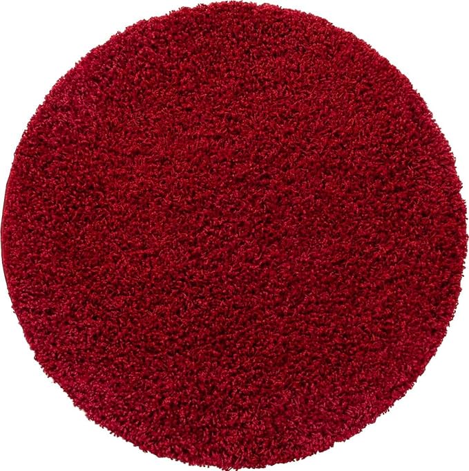 Unique Loom Solid Shag Collection Area Rug (3' 3" Round, Cherry Red)