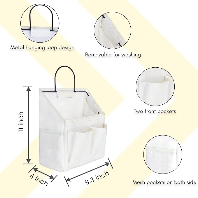 Kanrichu 3pcs Small Wall Hanging Organizer Bag, Linen Fabric Door Hanging Storage Basket with Pockets, Waterproof Bin for Kitchen, Bedroom, Office, RV Camper (White)