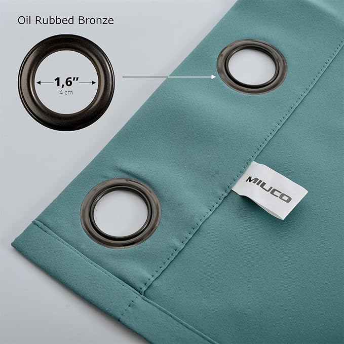 MIUCO 1 Pair Thermal Insulated Grommet 52-Inch-by-95-Inch Blackout Window Curtain Panels with 2 Tie Backs Teal