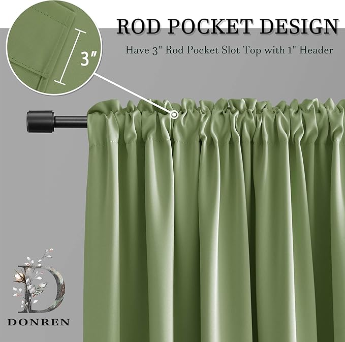DONREN Sage Green Blackout Curtains - 90 Inches Long Thermal Insulated Room Darkening Curtains for Bedroom (Set of 2 Panels,52 Inch Width)