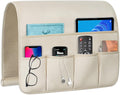 WETRBWEH Remote Control Holder for Armchair，Couch Caddy Organizer TV Remote Holder for Bed Storage 5 Pockets，Remote Caddy Bedside Organizer Bedside Table Organizer (Beige, 35''x18'')