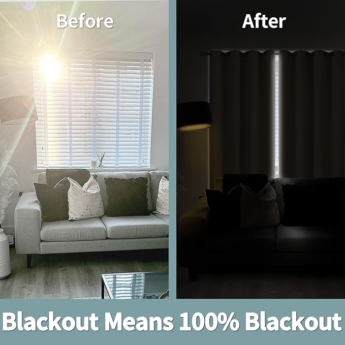 BGment Short Blackout Curtains 40 Inch Length 2 Panels, Thermal Insulated Total Light Blocking Curtains for Bedroom, Grommet Window Drapes with Thick Black Liner, 42 Inch Wide Each Panel, Beige