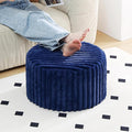 Tiita Round Stuffed Pouf Ottoman, Stripe Faux Fur Poufs with Foam Chunk Filling, Furry and Fluffy Pouf 21×21×12 inch Foot Stool Storage Ottoman,Puff Office Foot Rest for Couch Living Room, Navy Blue