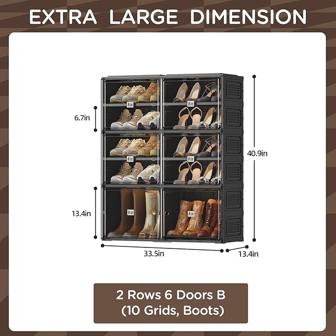 Black Shoe Rack Organizer Cabinet for Closet Entryway,Clear Shoe Storage Boxes Stackable Sneaker Storage with Door Easy Assembly Shoe Cabinet with Lids Large 5 Tiers 20 Pairs