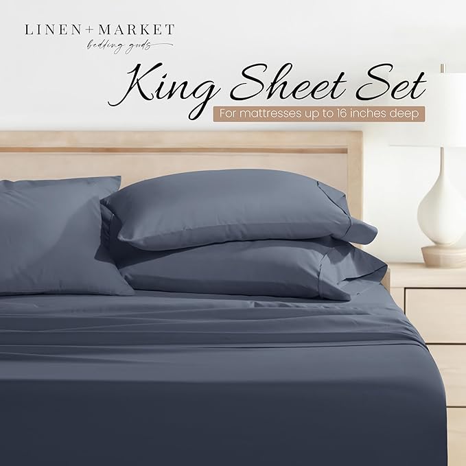 Linen Market Bed Sheets for King Size Bed (Stone) - Sleep Better Than Ever with These Soft and Cooling King Sheets - Deep Pocket Fits 16" Thick Beds - 4 Piece King Sheet Set