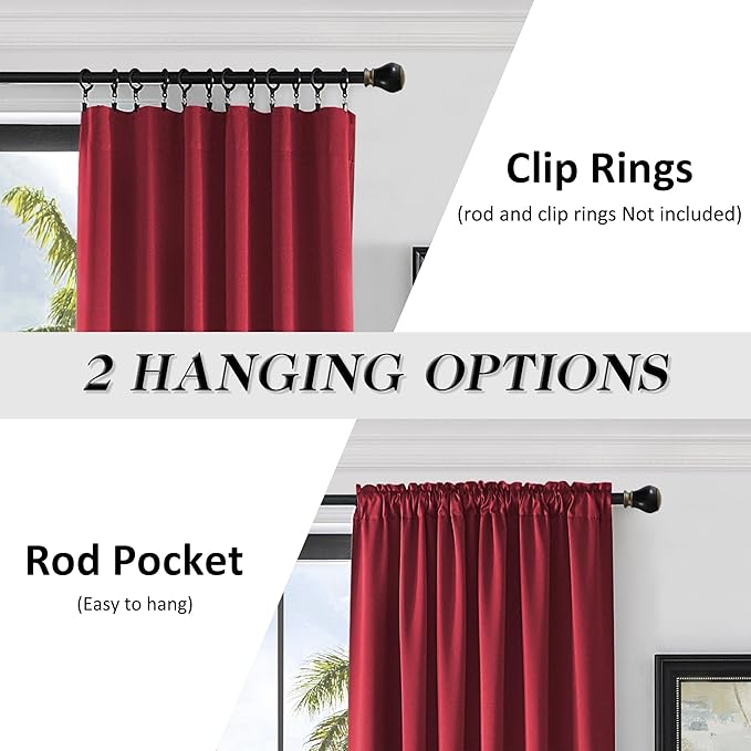 DONREN Backdrop 5FT x 8FT Curtains for Parties-Home Decoration Thermal Insulated Rod Pocket Blackout Draperies/Drapes for Bedroom (2 Panels, 60 inches x 96 inches, Red)