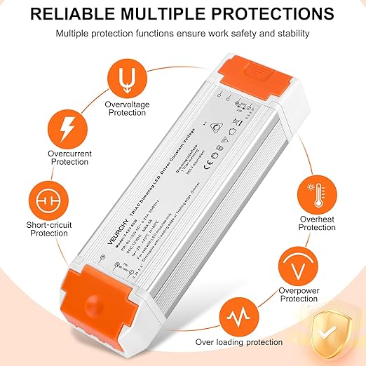 Dimmable LED Driver 12V DC 60W Triac Constant Transformer 120V AC to 12Volt DC Input/Output Isolation Protection 60Watt LED Power Supply Lighting Low Voltage Dimmer for Strip Light Model Vec1