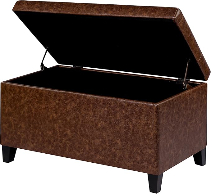 Asense Storage Ottoman Bench, Faux Leather Upholstered End of Bed Bench with Safety Hinge Wooden Legs, for Entryway Bedroom