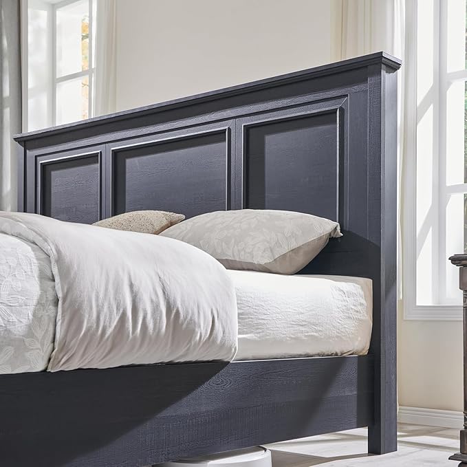 ACCOHOHO Farmhouse King Size Bed Frame with 52" Tall Headboard, Wood Platform Bedframe with Footboard and Storage Drawers, No Squeak, No Box Spring Needed, Black