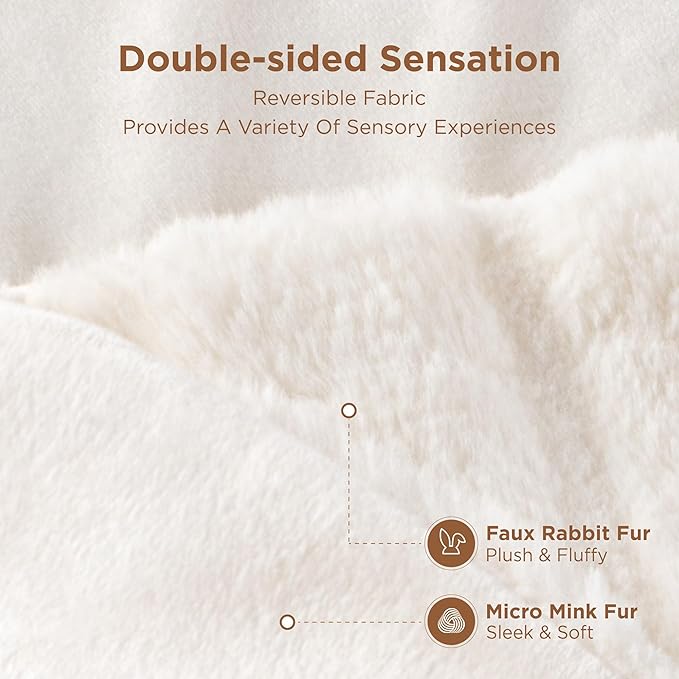 Sophia & William Throw Blanket for Couch Sofa(50x60 Inches) - Faux Fur Throw Soft Cozy, Gifts for Women, Cream