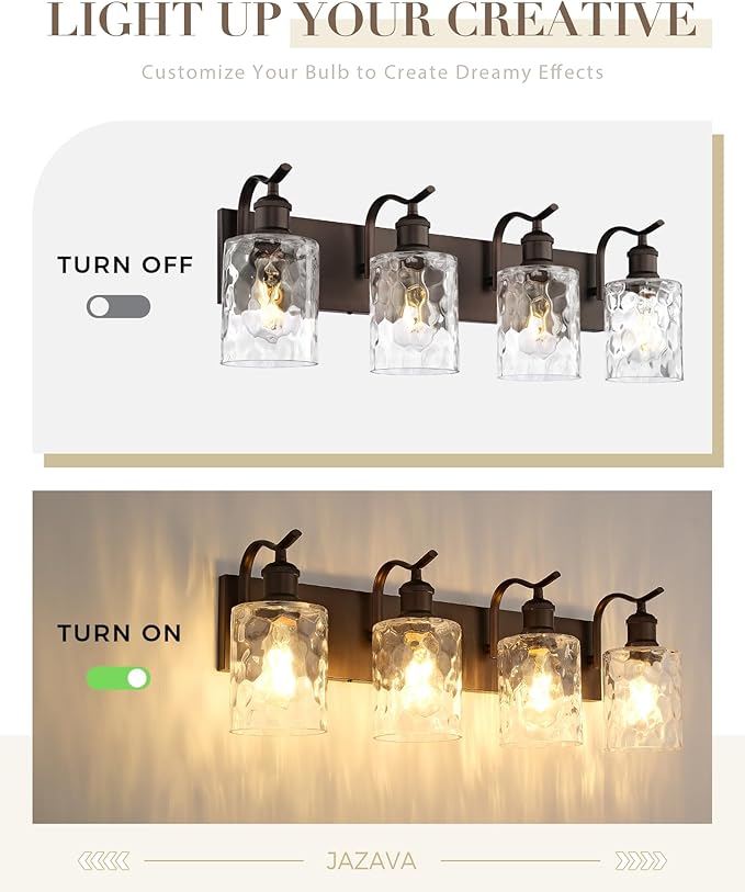 Bathroom Vanity Light Fixtures 4-Light Hammered Glass Modern Wall Mounted Over Mirror Oil Rubbed Bronze - VL01ORBH-4