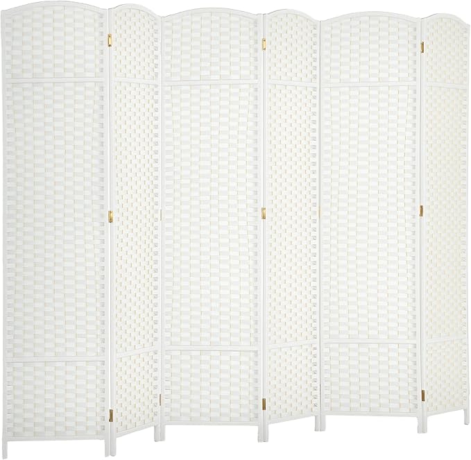 HOMCOM Room Divider, 6 Panel Folding Privacy Screen, 5.6' Tall Freestanding Wall Partition for Home Office, Bedroom, White