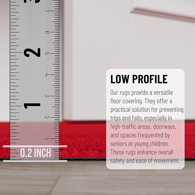 Ottomanson 6'6" x 40' Hallway Runner with Scraper Pile Extra Durable Non-Slip Rug Mat for Indoor & Outdoor Use - Ideal for Kitchen, Entryway, Patio & Garage - High-Traffic Carpet, Red