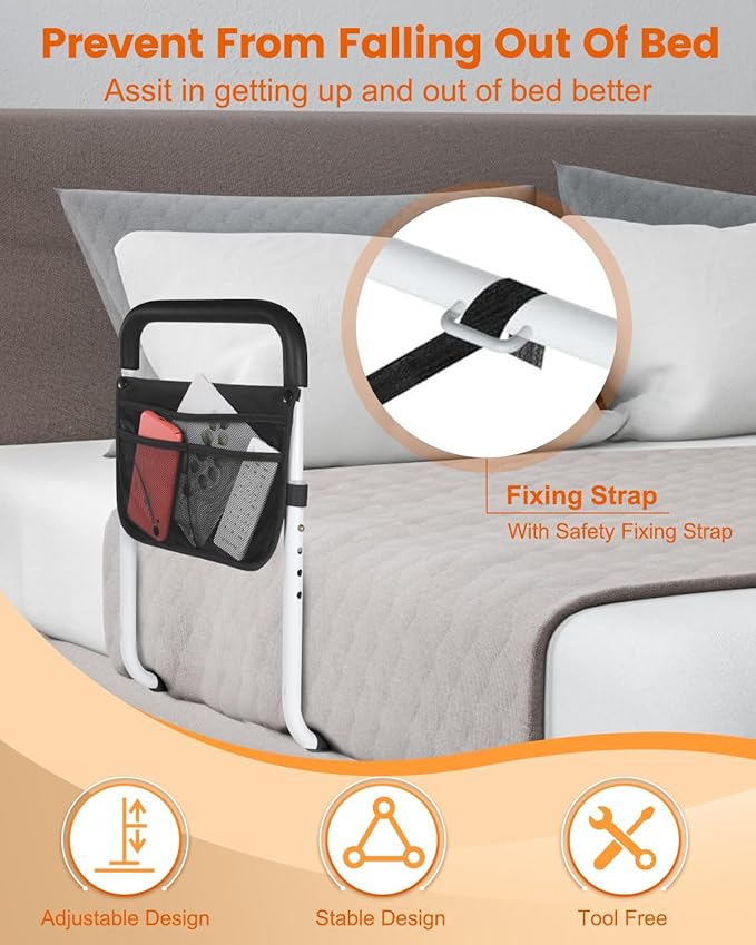 Yetulike Bed Rails for Elderly Adults Safety - Adjustable Bed Assist Rail for Seniors - Stable Beds Side Rails with Storage Bag & Fixing Strap, Fit King Queen Full Twin