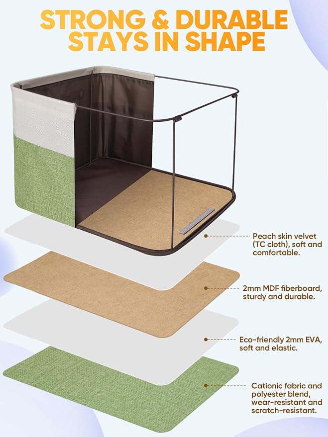 BALEINE 4 Pack Fabric Storage Bins for Shelves, Linen Storage Baskets for Organizing, Decorative Closet Bins for Clothes, Home (Green, 15''x11''x9.5'')