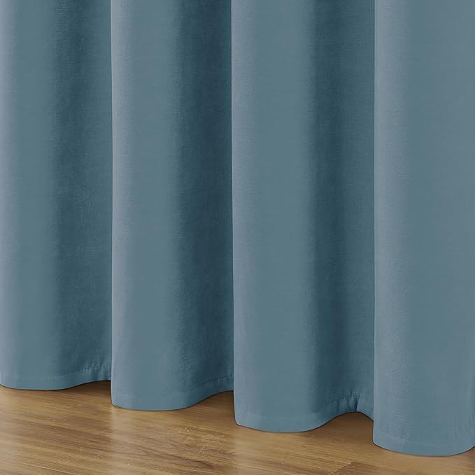 Joydeco Greyish Blue Velvet Curtains 90 Inches 2 Panels, Luxury Thermal Insulated Soft Curtains for Bedroom & Living Room, Room Darkening Velvet Drapes, Rod Pocket (52W x 90L)