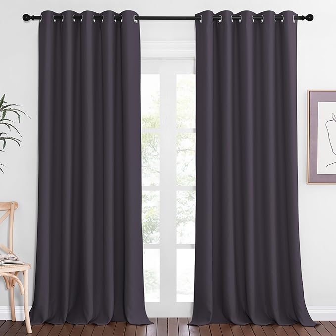 NICETOWN Sliding Door Window Treatment Blackout Patio Door Curtain Panels, Privacy Thermal Drapes for Bedroom Living Room Department with Grommet Top (Greyish Purple, W66 x L110)