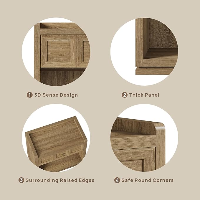 SICOTAS Night Stand Set 2, 26" Wide Nightstands with Drawer, Large Queen Size Nightstands Set of 2, Modern Bedside Table for Bedroom, Side End Table (Brown Oak, 26-Inch)