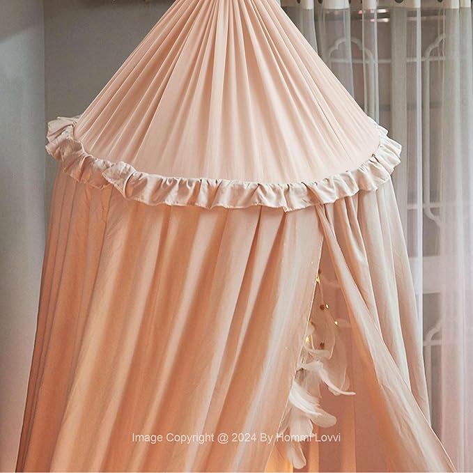 Bed Canopy for Girls, Dreamy Frills Ceiling Hanging Princess Canopy Bedroom Decoration Soft Canopy Net Reading Nook, Extra Large Full Queen Size Bed Canopies - Light Pink