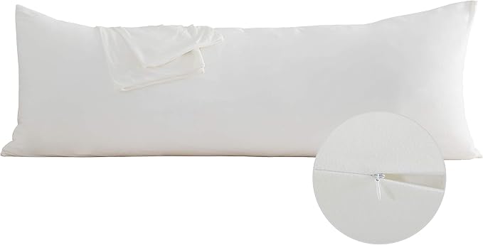 Oubonun 100% Jersey Cotton Body Pillow Cover with Zipper - Luxury Soft Removable Pillow Case - Long Fuzzy - Knitted (White, 21"X54")