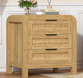 IKENO Wood Nightstand with 3 Storage Drawer, 21" Wide Night Stand with Curved Profile Design, Bedside End Table for Bedroom, Living Room, Closet (1, Natural Oak, 3 Drawer)